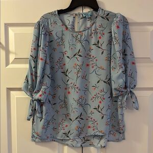 CeCe Pink and Blue Relaxed Tie sleeves Blouse